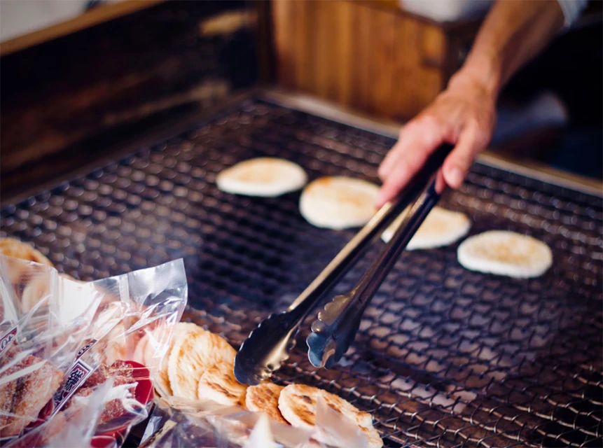 Yaki Senbei Japanese Rice Crackers Roasting over Fire