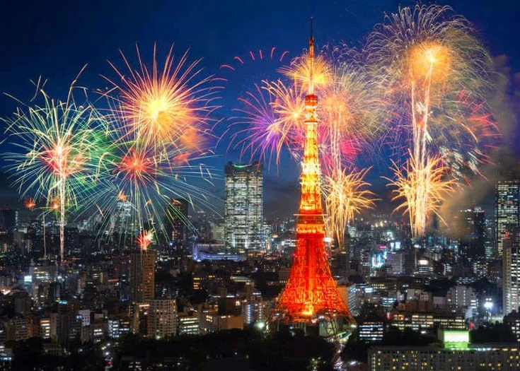 Japanese New Year Fireworks Tokyo Tower